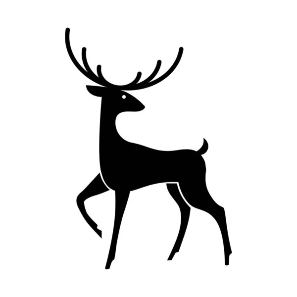 サンタ そりのトナカイを走らせてる 鹿のシルエットベクトルテンプレート — ストックベクタ