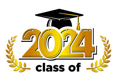 2024 class graduate. The concept of decorate congratulation for school graduates. Design for t-shirt, flyer, invitation, greeting card. Illustration, vector clipart