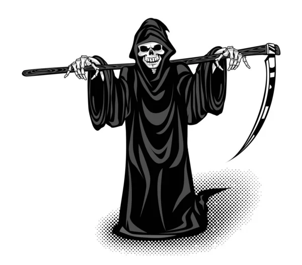 Grim Reaper Death Dengan Sabit Bahu Ikon Vektor Pada Latar - Stok Vektor