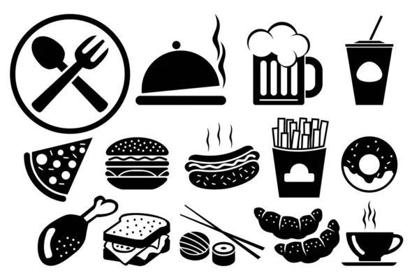 Fast food and drink icons set. Vector on transparent background