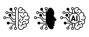 Yapay Zeka Teknolojik Çipi. Yapay zeka beyin devresi. Şeffaf arkaplanda vektör simgesi