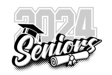 2024 sayılı Harf Sınıfı tebrik kartı, davetiye. Mezuniyet tasarımı, kutlama etkinliği, tişört, parti, lise ya da üniversite mezuniyeti metni. Şeffaf arkaplanda vektör