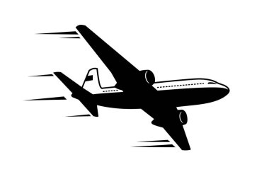 Gökyüzü simgesinde uçak uçuşu, katı illüstrasyon, şeffaf arkaplan üzerinde vektör pictogramı