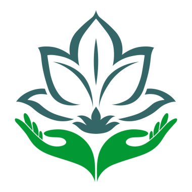 Eller nilüfer çiçeğini önemser. Lotus 'u tutan eller. Güzellik, Kaplıca, moda için çiçek vektör şablonu simgesi veya logosu