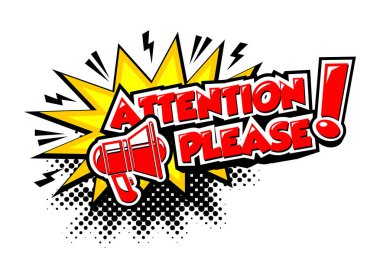 Lütfen dikkat, komik bir megafonla önemli bir mesaj. Şeffaf arkaplanda vektör