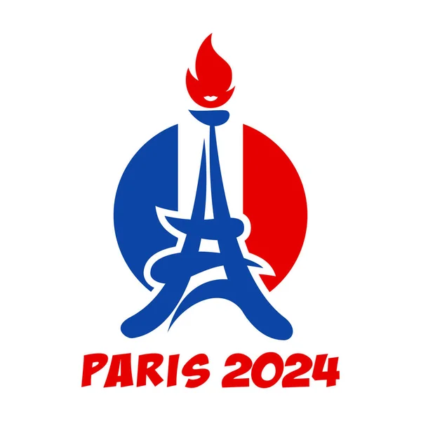 Paris Olimpiyat Oyunları 2024 şablonu. Fransa 'da olimpiyatlar. Olimpik alevli Eyfel Kulesi. Şeffaf arkaplanda vektör