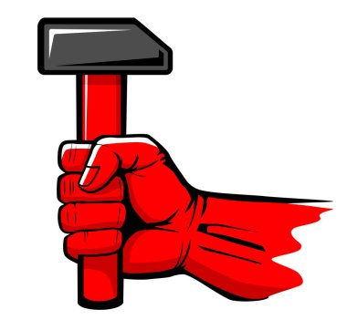 Kırmızı el çekici tut. İşçi bayramı şablonu, Mayıs işçi bayramı. Şeffaf arkaplanda vektör