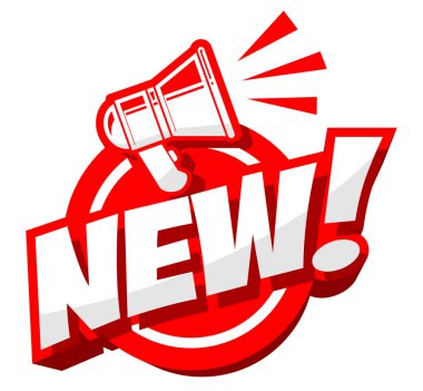 Yeni mi? Komik konuşma balonu. İndirim, tanıtım, indirim, renkli ifadelerin ses efektiyle gelen harfler. Şeffaf arkaplanda vektör