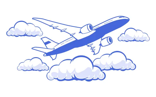 Avión Sobre Nubes Silueta Avión Volando Cielo Icono Vectorial Sobre Ilustraciones de stock libres de derechos