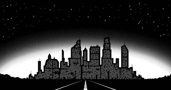Zářící Noční Město Pozadí Hvězdné Oblohy Šablona Pozadí Pro Jednobarevný Royalty Free Stock Ilustrace