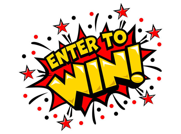 Enter to win sign. Flat red explosion sign, enter to win sign, enter to win. Vector icon on trancparent background