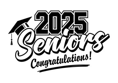 2025 sınıf mezunu. Okul mezunlarını tebrik etme konsepti. Tişört, broşür, davetiye ve tebrik kartı için tasarım. Çizim, vekto