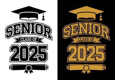 Lettering Class of 2025 for greeting, invitation card. Text for graduation design, congratulation event, T-shirt, party, high school or college graduate. Illustration, vector on transparent and black background clipart