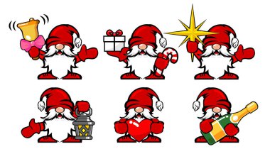 Noel dekorasyon afişi için şirin cüceler Noel Baba seti. Şeffaf arkaplanda vektör karikatür çizimi