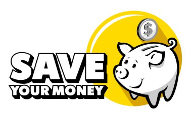 Paranı kumbaraya sakla. Dolar parasıyla kazancın ve büyümenin sembolü. Reklam satışı, istikrar ve para depolama güvencesi için vektör şablonu