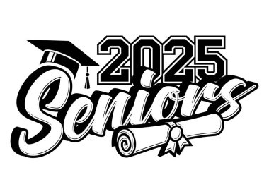 Selamlama kartı için 2025 Sınıfı, davetiye. Mezuniyet tasarımı, kutlama etkinliği, tişört, parti, lise ya da üniversite mezuniyeti metni. Şeffaf arkaplanda vektör