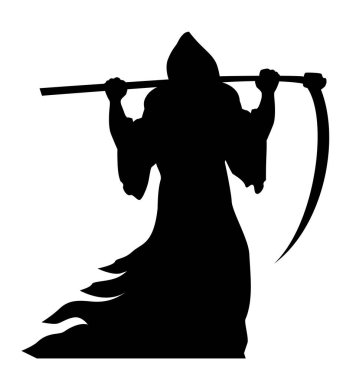 Omuzlarında tırpanla Ölüm Meleği. Şeffaf arkaplanda vektör simgesi