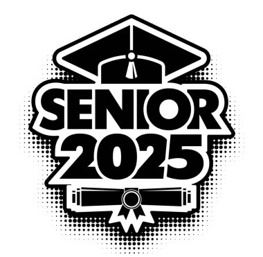 Selamlama kartı için 2025 Sınıfı, davetiye. Mezuniyet tasarımı, kutlama etkinliği, tişört, parti, lise ya da üniversite mezuniyeti metni. Şeffaf arkaplanda vektör