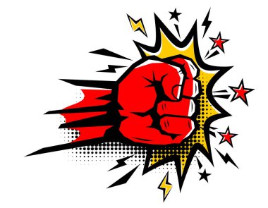 Patlayıcı yumruk, komik bir şekilde çizilmiş sert yumruk. Yumruk at, güçlü yumruk at. Şeffaf arkaplanda vektör