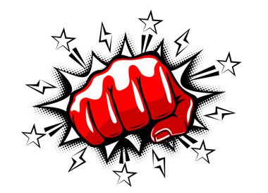 Patlayıcı yumruk, komik bir şekilde çizilmiş sert yumruk. Yumruk at, güçlü yumruk at. Şeffaf arkaplanda vektör