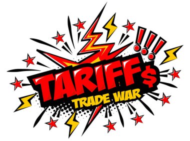 Amerikan gümrük vergileri, ithalat vergileri, ticaret savaşı. Çizgi roman tarzında patlayan vektör şablonu
