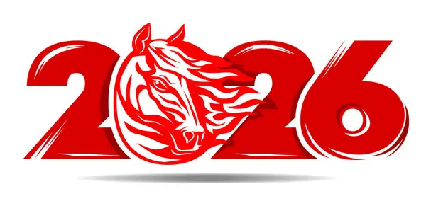 At logosu tasarımının 2026 yılı. Çin yeni yılı 2025. Ateş saçan kırmızı at, at kafası alevler içindeki dillere benzeyen bir yeleyle çerçevelenmiş. Şeffaf arkaplanda vektör