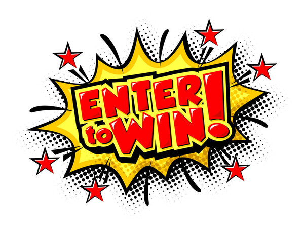 Enter to win. Flat red explosion sign, enter to win sign, enter to win push button. Vector icon on transparent background