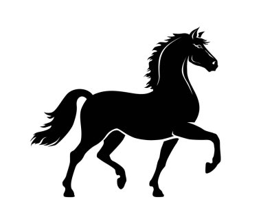 Atın silueti zarifçe ileriye doğru ilerliyor. Şeffaf arkaplanda vektör şablonu