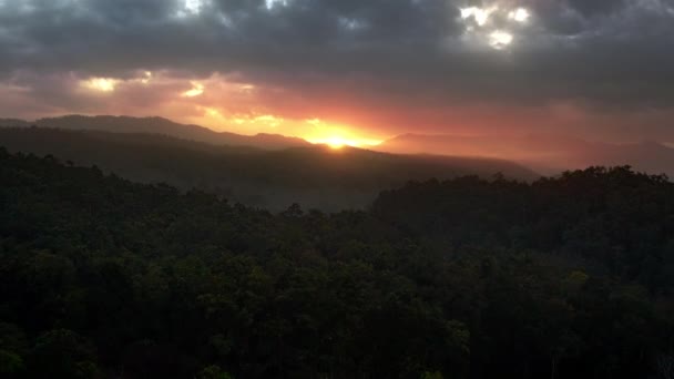 Epischer Sonnenaufgang Über Wilden Wäldern Und Bergen Mit Bewölktem Himmel — Stockvideo