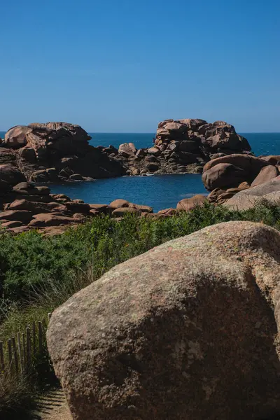 Monolithische Granitblöcke Den Cotes Armor Der Bretagne Frankreich Rosafarbene Granitküste — Stockfoto