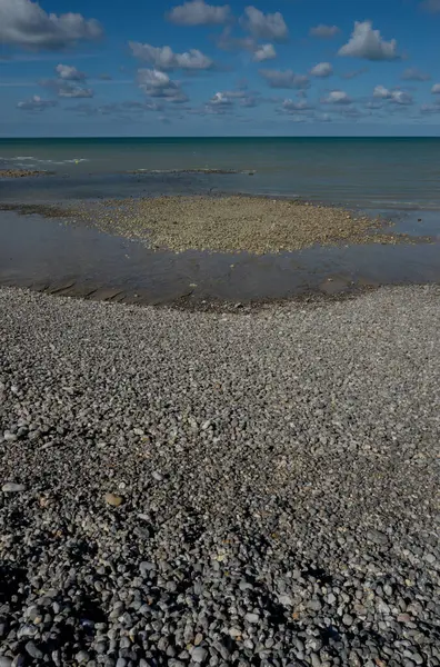Saint-Valery-en-Caux plajı yazın, Normandiya, Fransa