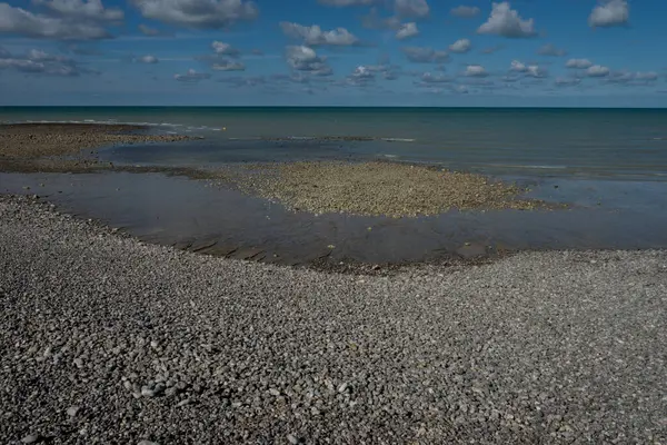 Saint-Valery-en-Caux plajı yazın, Normandiya, Fransa