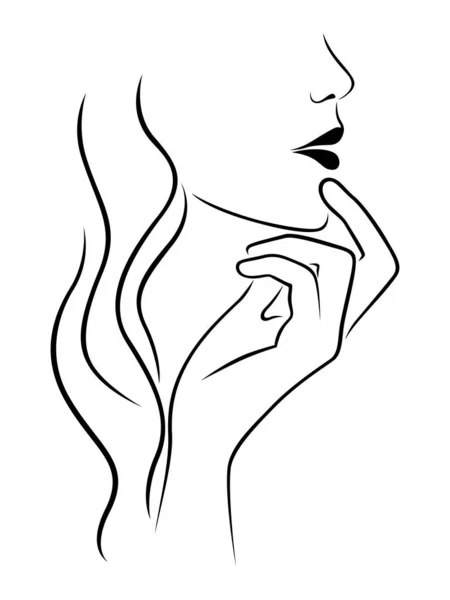 官能的な女性の抽象的な顔 側面図 白い背景に隔離された 手描きベクトルのアウトライン — ストックベクタ