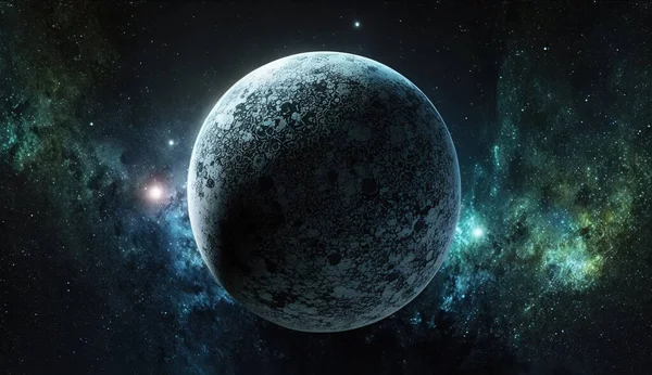 Alien Planet Covered Water Ice Stars Galaxies Background Exoplanet Discovery — Stock Photo, Image