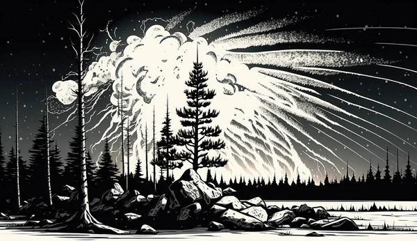 Záhadná Exploze Tajze Fantasy Umělecké Dílo Tunguska Meteor Nebo Neúspěšný — Stock fotografie