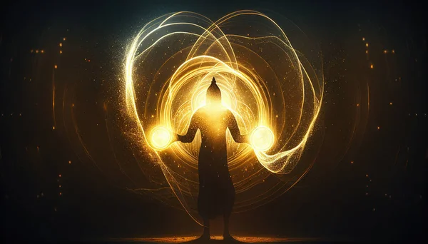 Magisches Energetisches Wesen Das Kreise Mit Lichtenergie Malt Mystische Erfahrung lizenzfreie Stockbilder