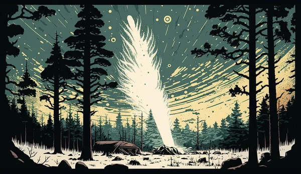 Tajemnicze Niewyjaśnione Zdarzenie Tunguska Ilustracja Fantasy Meteor Lub Nieudany Eksperyment Zdjęcia Stockowe bez tantiem