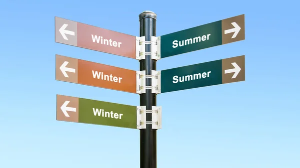 街道标志冬季与夏季的方向 — 图库照片