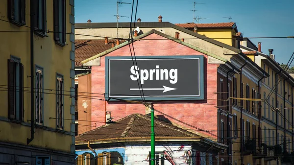 Ulica Podpisz Drogę Kierunku Wiosny — Zdjęcie stockowe