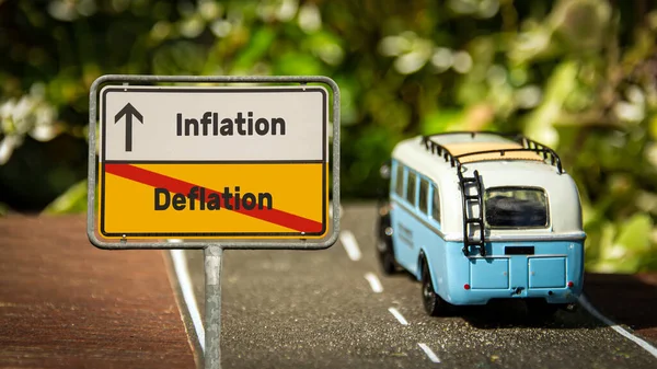 Street Underteckna Riktningen Vägen Till Inflation Kontra Deflation — Stockfoto