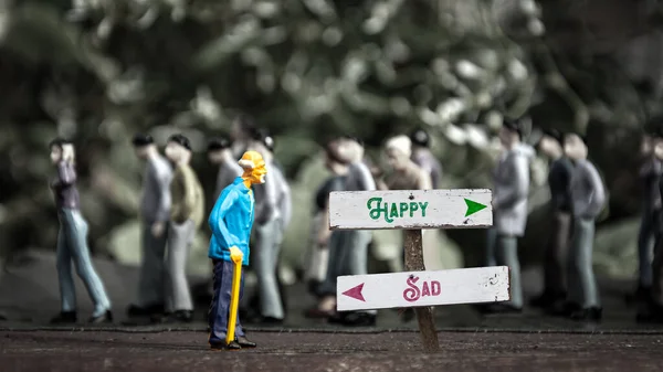 Straßenschild Weist Den Weg Glücklich Gegen Traurig — Stockfoto