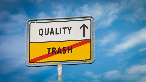 Straßenschild Wegweiser Richtung Qualität Müll — Stockfoto
