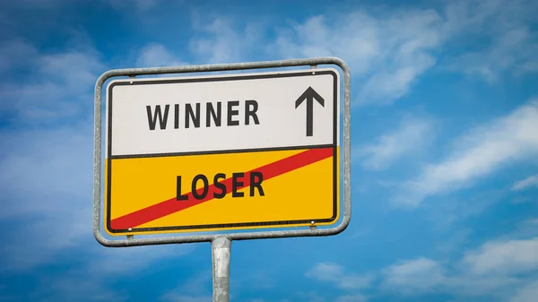 Straßenschild Weist Den Weg Zum Sieger Gegen Den Verlierer — Stockfoto