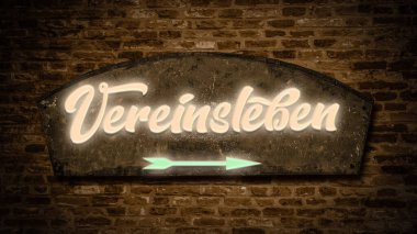 Almanca bir levhası olan bir resim, kulüp yaşamını işaret ediyor..