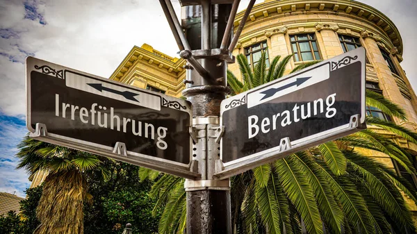 Image Signpost Pointing Two Different Directions German One Direction Points — Stock Photo, Image
