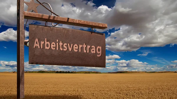Görüntü Almanca Bir Istihdam Sözleşmesi Yönünde Bir Tabela Işaret Gösteriyor — Stok fotoğraf