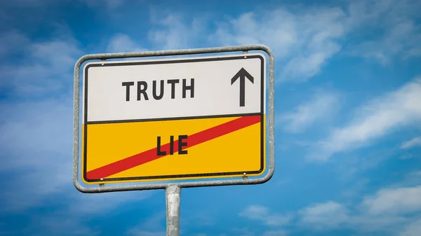 Ulica Znak Kierunku Droga Prawdy Kontra Kłamstwo — Zdjęcie stockowe