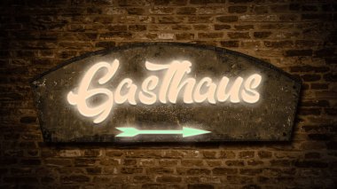 Resimde Almanca 'da hanın yönünü gösteren bir tabela ve işaret var..