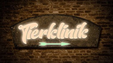 Almanca işaretli bir resim veteriner kliniğinin yönünü gösteriyor..