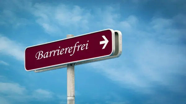 stock image the picture shows a signpost and a sign pointing in the direction of barrier-free in german